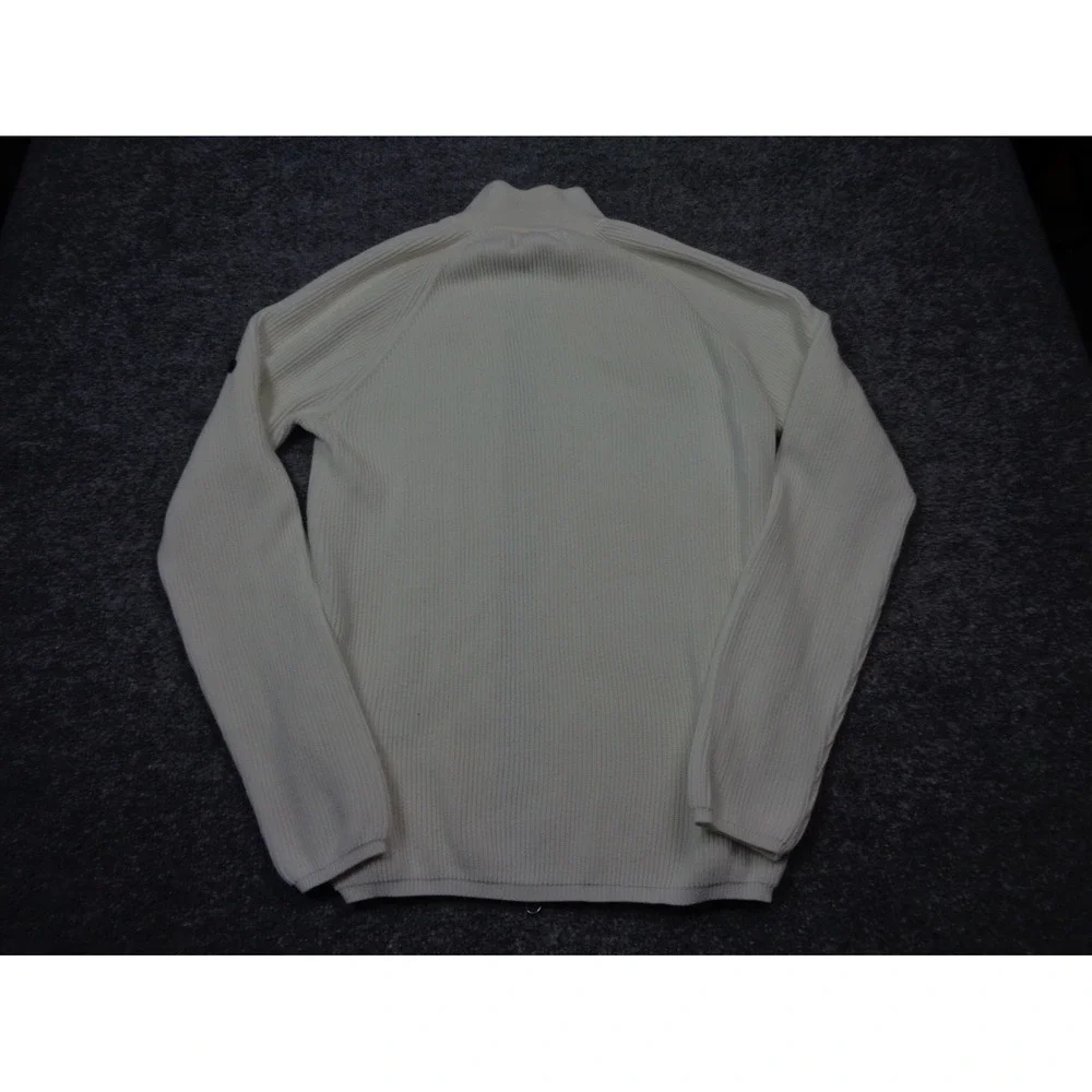 Stone Island Wool Sweater White L Full Zip‎ Ribbed Knit  Full Zip Quiet Luxury